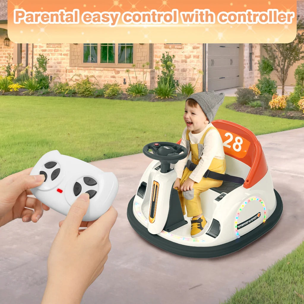 Paseo eléctrico 6V sobre coches de choque para niños de 2 a 4 años, juguetes de choque giratorio de 360° coches regalo, música, luces, 0-2 mph, naranja