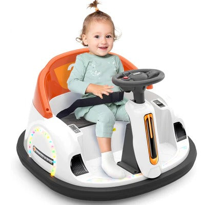 Paseo eléctrico 6V sobre coches de choque para niños de 2 a 4 años, juguetes de choque giratorio de 360° coches regalo, música, luces, 0-2 mph, naranja