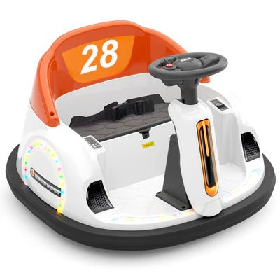 Paseo eléctrico 6V sobre coches de choque para niños de 2 a 4 años, juguetes de choque giratorio de 360° coches regalo, música, luces, 0-2 mph, naranja
