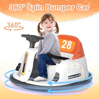 Paseo eléctrico 6V sobre coches de choque para niños de 2 a 4 años, juguetes de choque giratorio de 360° coches regalo, música, luces, 0-2 mph, naranja