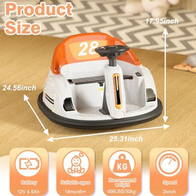 Paseo eléctrico 6V sobre coches de choque para niños de 2 a 4 años, juguetes de choque giratorio de 360° coches regalo, música, luces, 0-2 mph, naranja